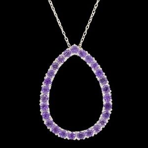 Genuine Amethyst Teardrop Pendant Necklace Sterling Silver 18" Chain NWOT